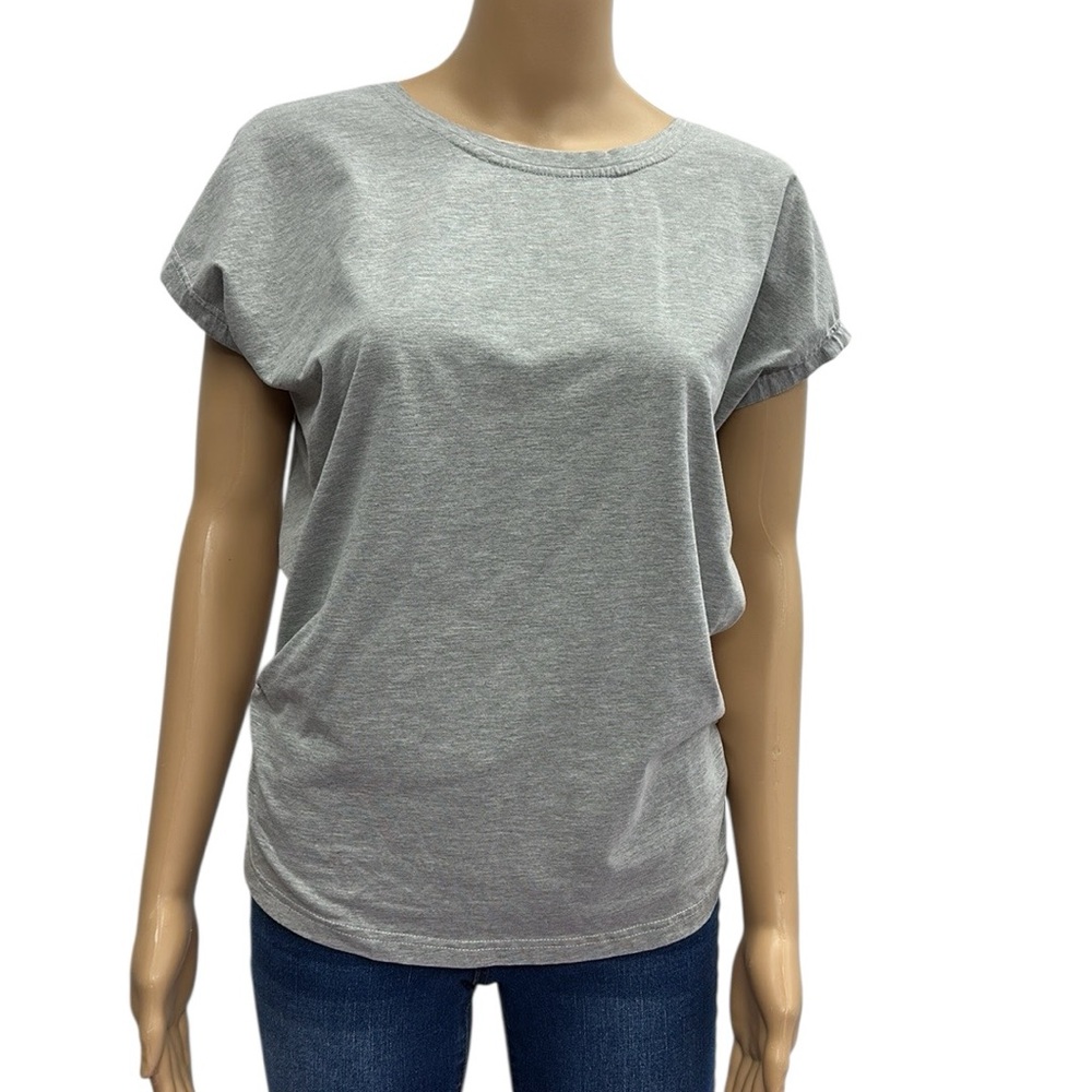Zara Basics Heathered Gray Dolman Short Sleeve Ruched Side Tee Shirt Womens XL